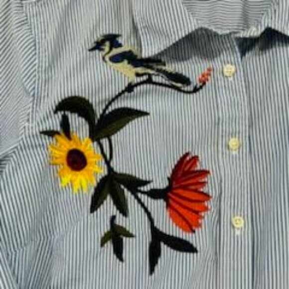 Talbots Striped Embroidered Long Sleeve Button Down Shirt Women's Large Casual - Picture 4 of 9